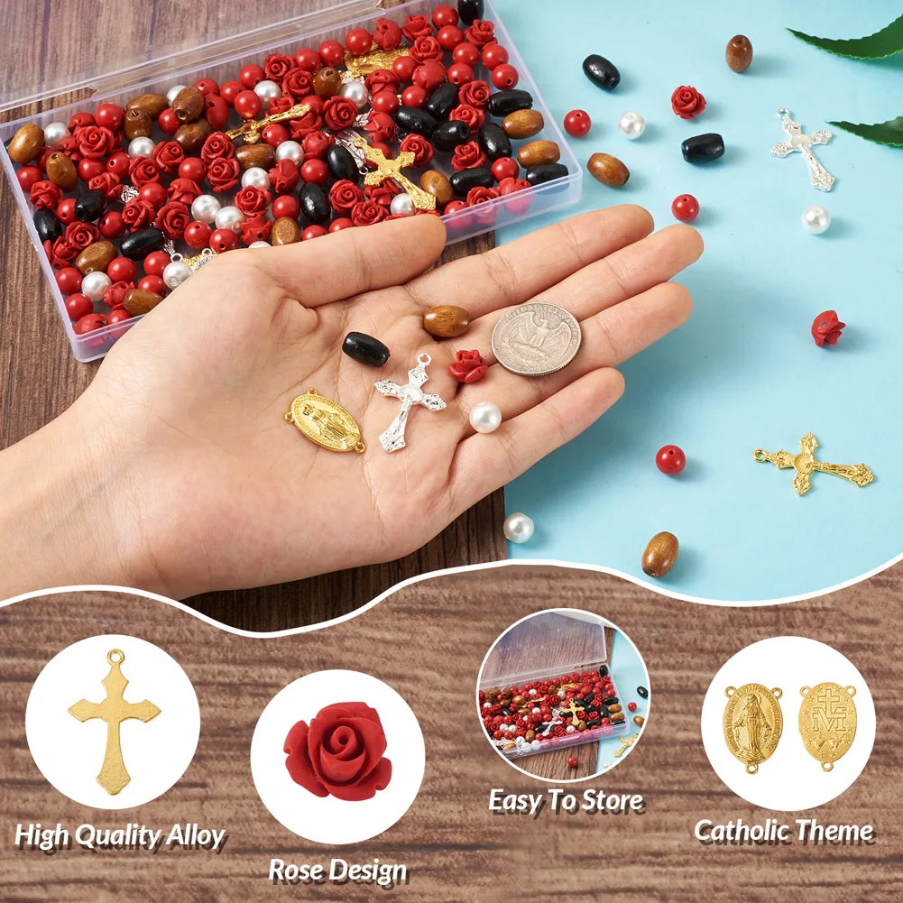 Kit De Fabrication De Bijoux Chapelet 647 Pièces - Perles Verre 8mm, Croix, Breloques - Pour DIY Et Cadeaux
