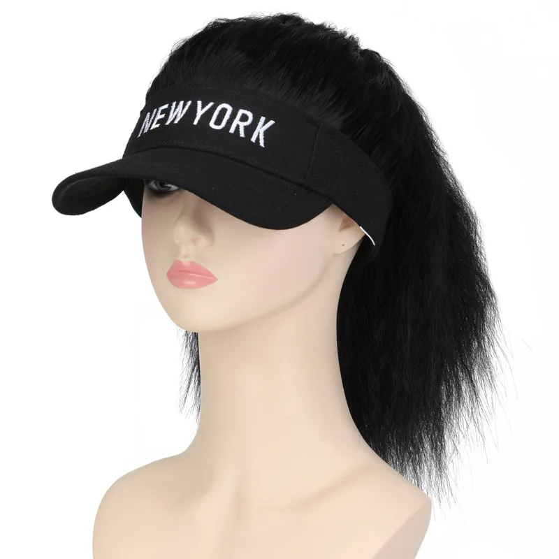 Ladies Curly Ponytail Wig Hat Visor Extensions