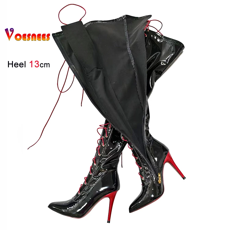 High-Top Solid Color Over Knee Boots Fashion Pointy Toe Black Spring Autumn Banquet Unisex Boots Thigh High Women Party Shoes