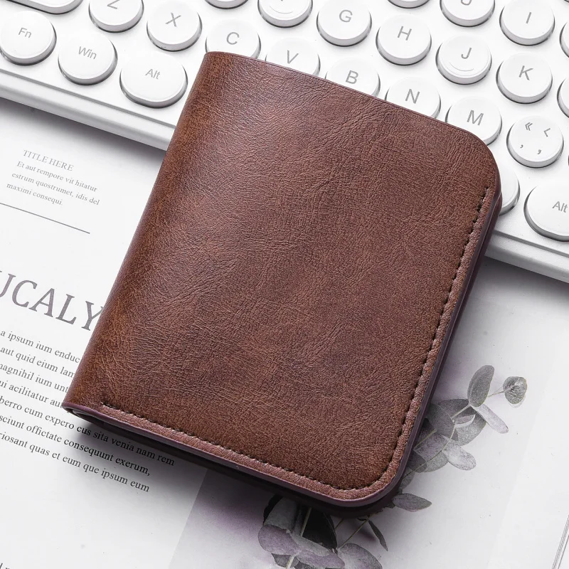 Genuine Leather Minimalist Mens Wallet Vertical Zip Around Bifold Slim RFID Blocking Vintage Retro Business Card Holder