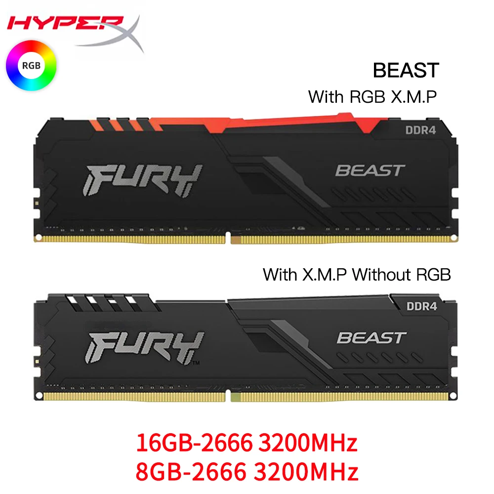 HyperX BEAST RGB 메모리, 3200MHz, 2666MHz RAM, DIMM XMP, 16GB, 8GB PC4-21300 PC4-25600, 1.2V, 288 핀, RAM ddr4, 데스크탑 메모리