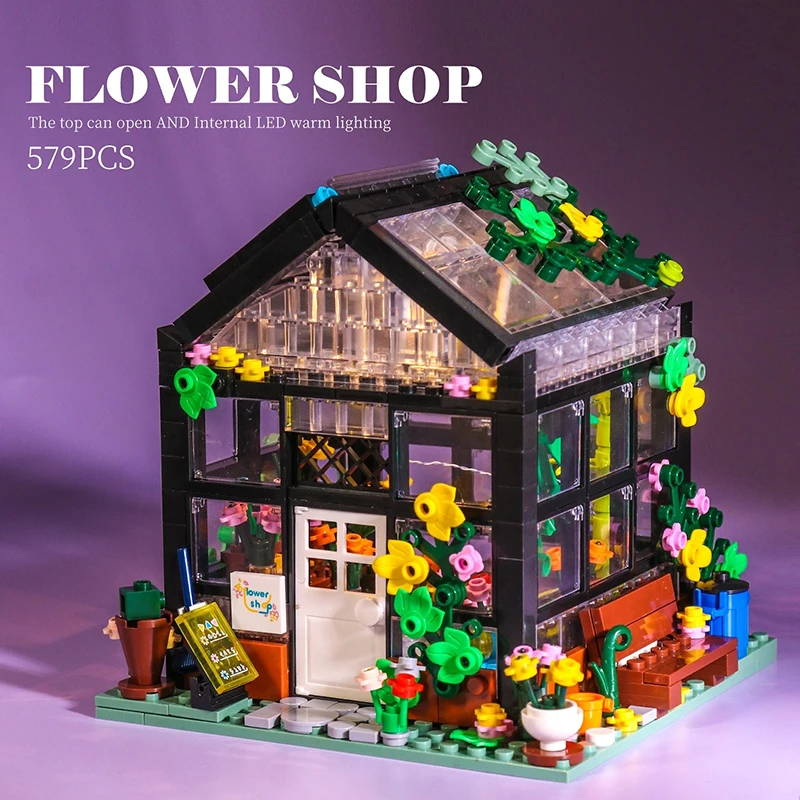 

579pcs Flower House Building Blocks Coffee Store DIY Architecture City Street View Assemble Bricks Toys Girl Christmas Gifts