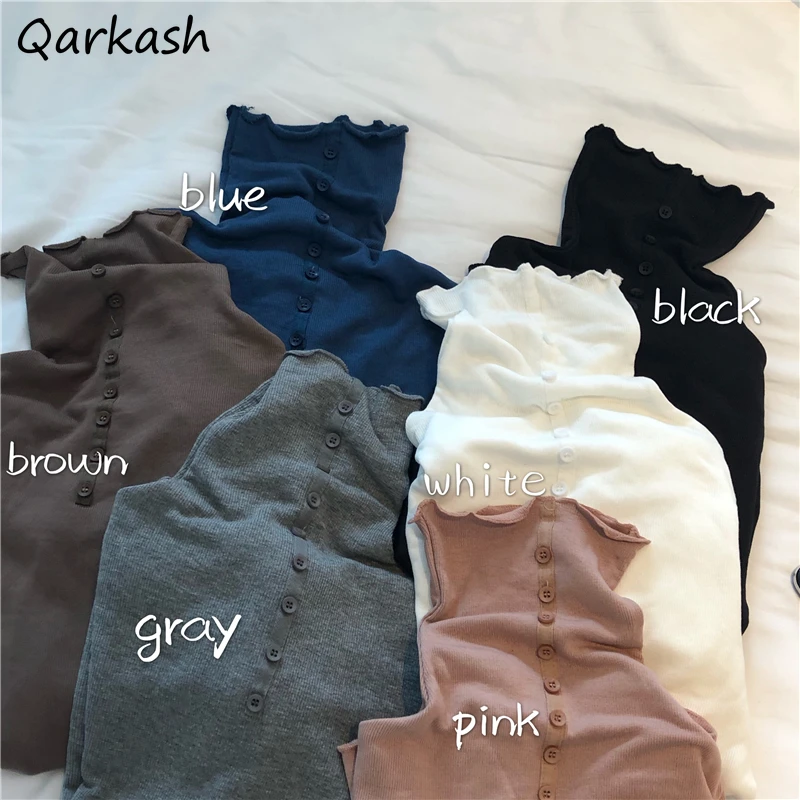 

T-shirts Women Knitted Long Sleeve Popular New Arrival Stylish Pure Color Aesthetic Slim All-match Warm Ins Turtleneck Feminino