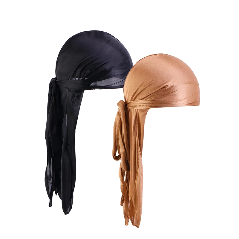 2PCS/LOT Unisex Men Women Satin Breathable Silky Durag Long Tail Doo Rag Pirate Hat Headband Turban Bandana Durag Headwear silk durag