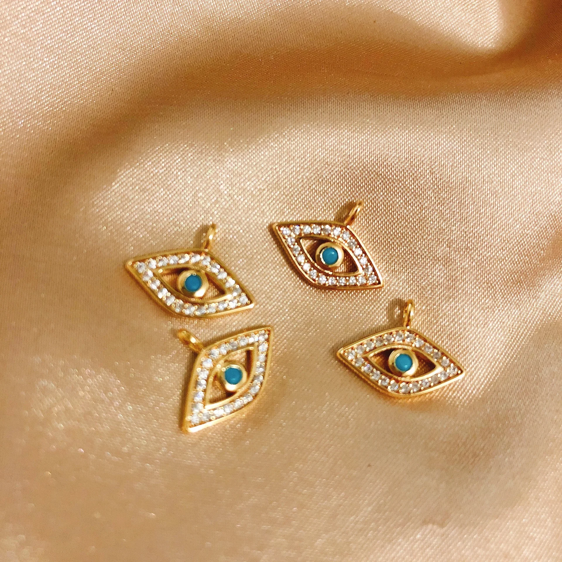 

2PCS 18K Gold Plated Evil Eye Turquoise Cubic Pendant, Making jewelry, Evil Eyes Charm