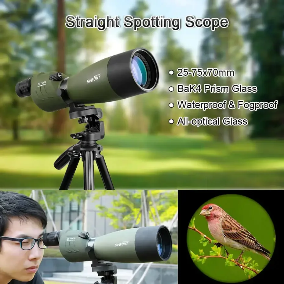 SVBONY SV17 25-75x70 Spotting Scope Zoom Telescope Spyglass FMC BAK4 Prism Waterproof Powerful Monocular Binoculars for target