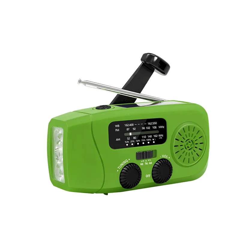 רדיו חירום נייד לחוץ בעוצמה של 2000mA, מונע תאונות רדיו סולארי עם ידית קראנק, רדיו AM/FM SOS
