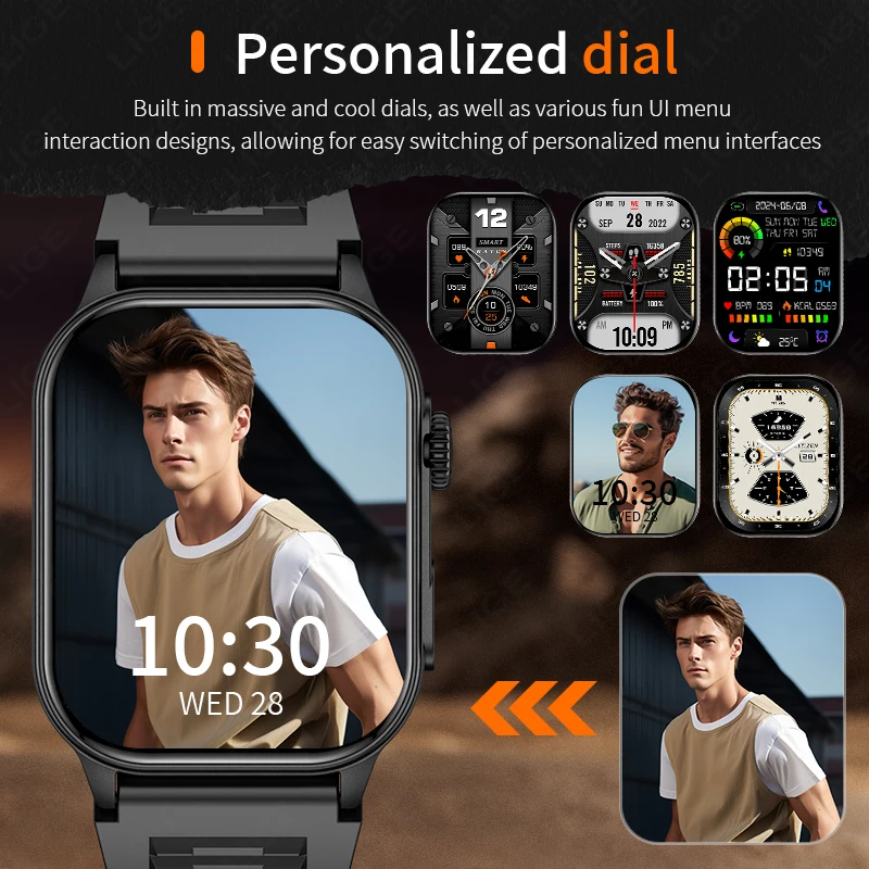 LIGE Outdoor Military 3ATM Waterproof Smart Watch Men 370mAh Battery Heart Rate Sports Fitness Watches Bluetooth Call Smartwatch