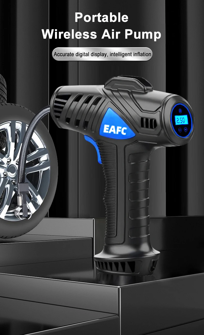 Eafc-車用デジタルエアコンプレッサー,LEDライト付きスマート Eafc-車用デジタルエアコンプレッサー,LEDライト付きスマート