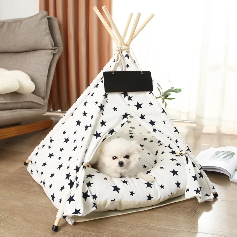 

Pet Tent House Cat Bed Portable Teepee With Thick Cushion And 6 Colors Available For Dog Puppy Excursion Outdoor Indoor