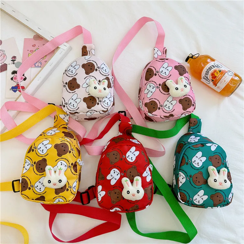 Fashion Nylon Waist Shoulder Bags Cartoon Rabbit Children Chest Bag Outdoor Kids Messenger Bag Boys Girls Coin Purse