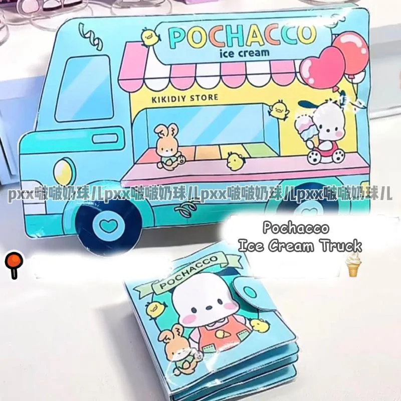 Sanrio Kawali Pochacco Ice Cream Truck Diy Handmade Materials Quiet Book Originality Anime Cartoon Birthday Gift Toys For Kids