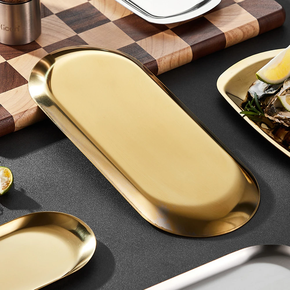 2PACK Stainless Steel Gold Silver Decorative Tray for Bathroom Vanity Jewelry Display, Kitchen Sink Tray for Soap Dispensers 4