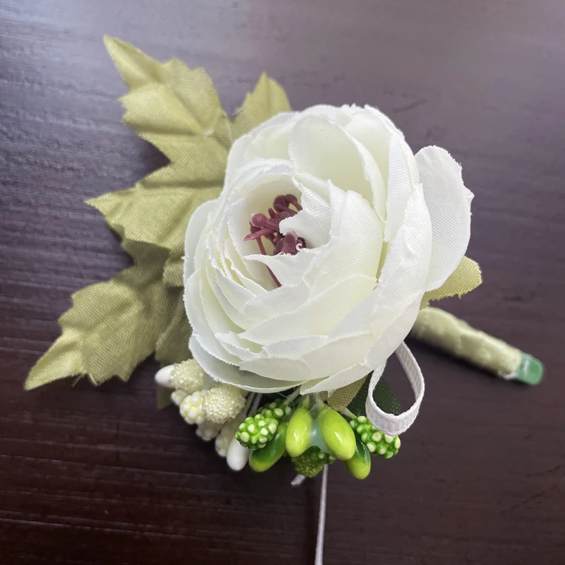 Artificial White Flower Corsage Boutonniere for Boys Girls Wedding Party Meeting Personal Decorations Accessories