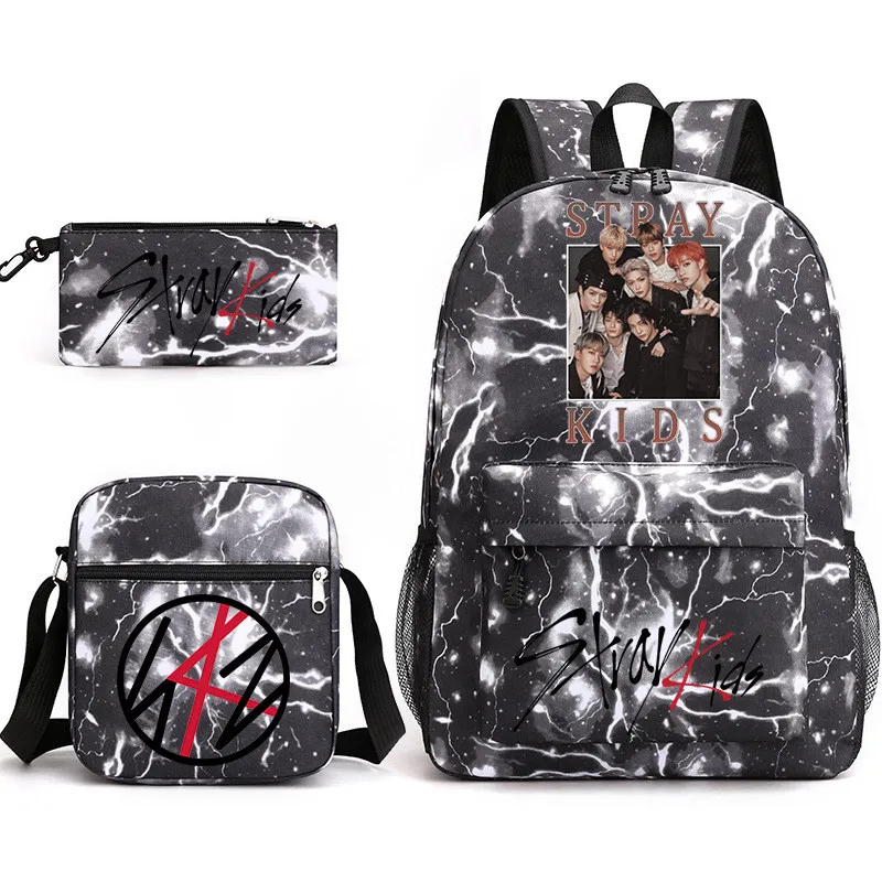 Draggmepartty Kpop Stray Kids Shoulder Backpack with USB Charging Port, Kids Unisex, Size: One size, Black