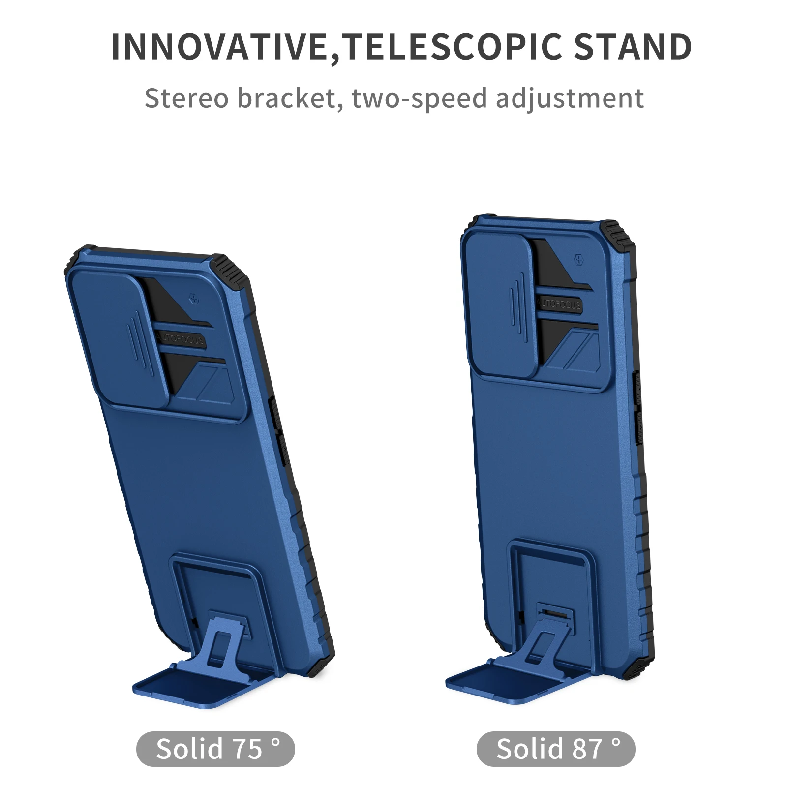 Shockproof Phone Case with Slide Camera Lens Protection and Stand Feature