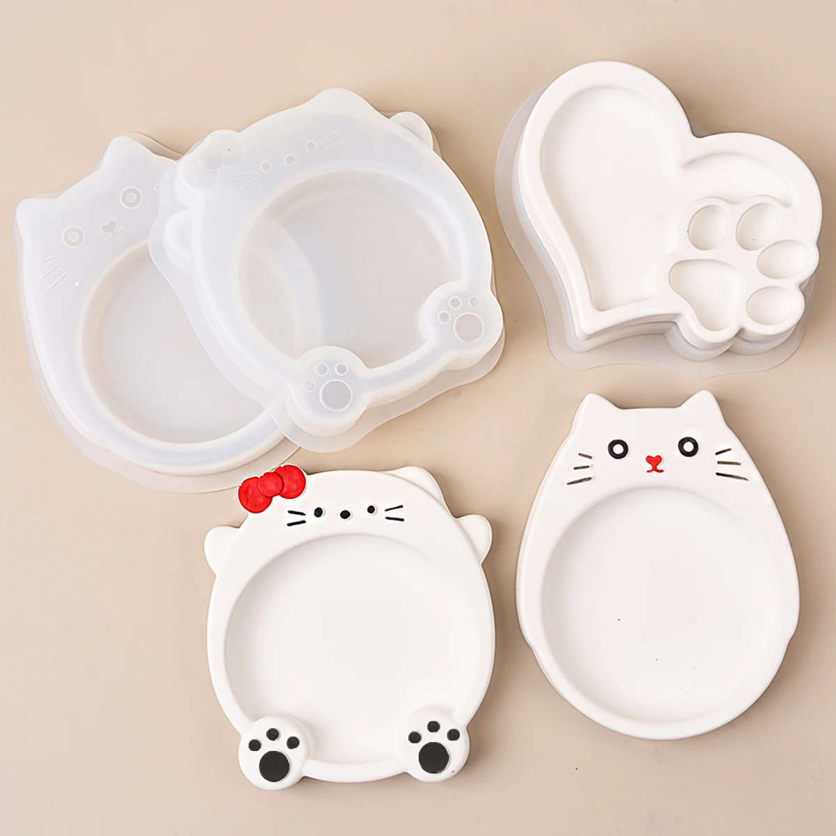 Cat Series Tray Clay Silicone Molds DIY Love Cat Paw Fruit Dish Jewelry Storage Plate Resin Gypsum Plaster Cement Concrete Mould silicone mold