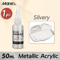 50ml Metallic Acrylic Paint - Pearlescent Shiny Pigments in Golden Slivery for DIY Art and Craft Projects (Silver)