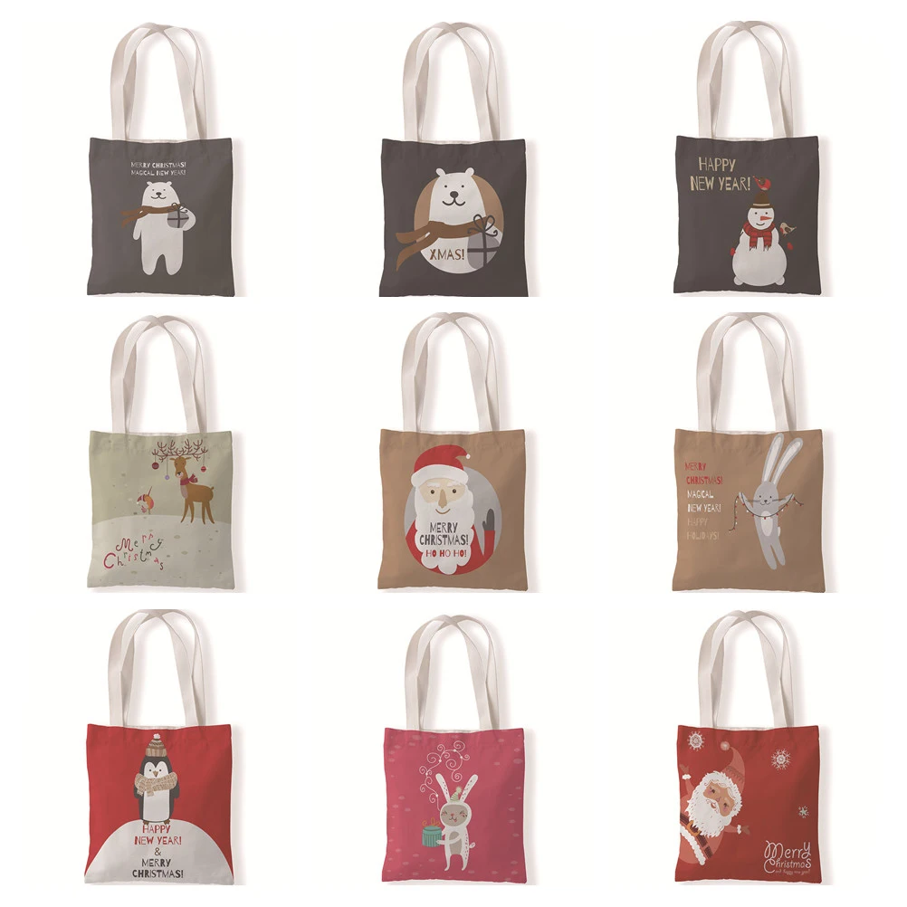 

Merry Christmas Women's Shoulder Bag Santa Claus Canvas Bag Snowman Women's Tote Bag Large Capacity Handbag