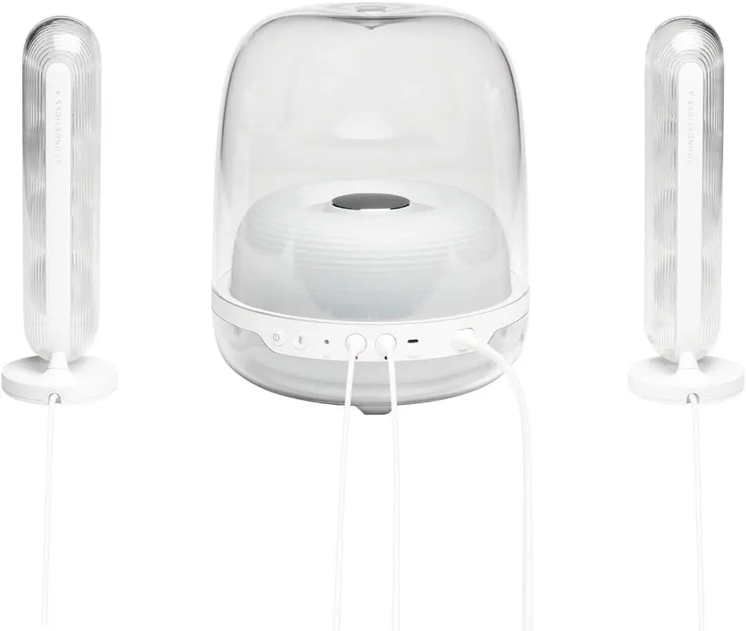 n HK SoundSticks 4-2.1 Bluetooth Speaker System with Deep Bass and Inspiring Industrial Design (White)