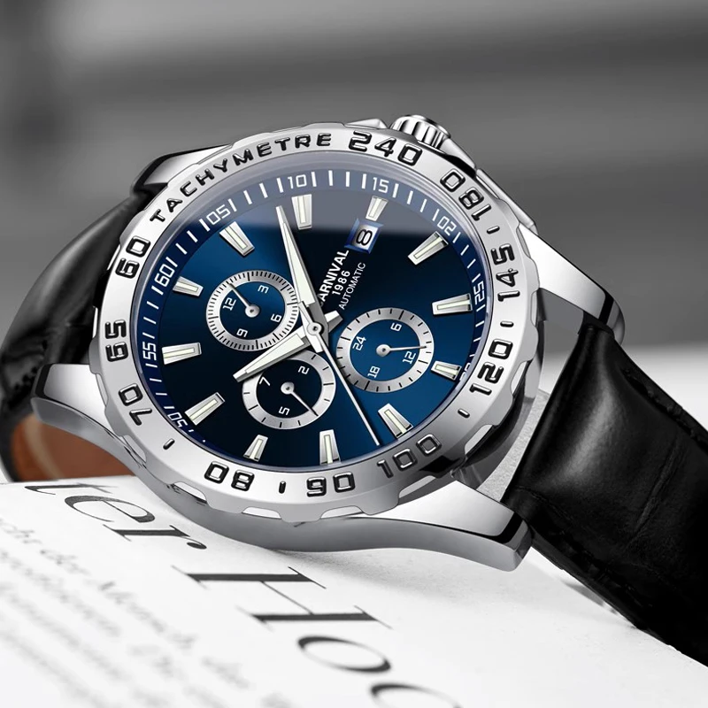 CARNIVAL Original Mens Watches Automatic Mechanical Watch Men Fashion Wristwatch Multifunction Dial Steel Shell Clock Reloj