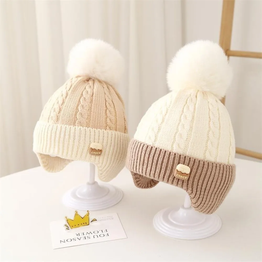 New Pompom Pullover Cap Knitted Windproof Beanie Hat Warm Coldproof Knitted Cap Autumn and Winter