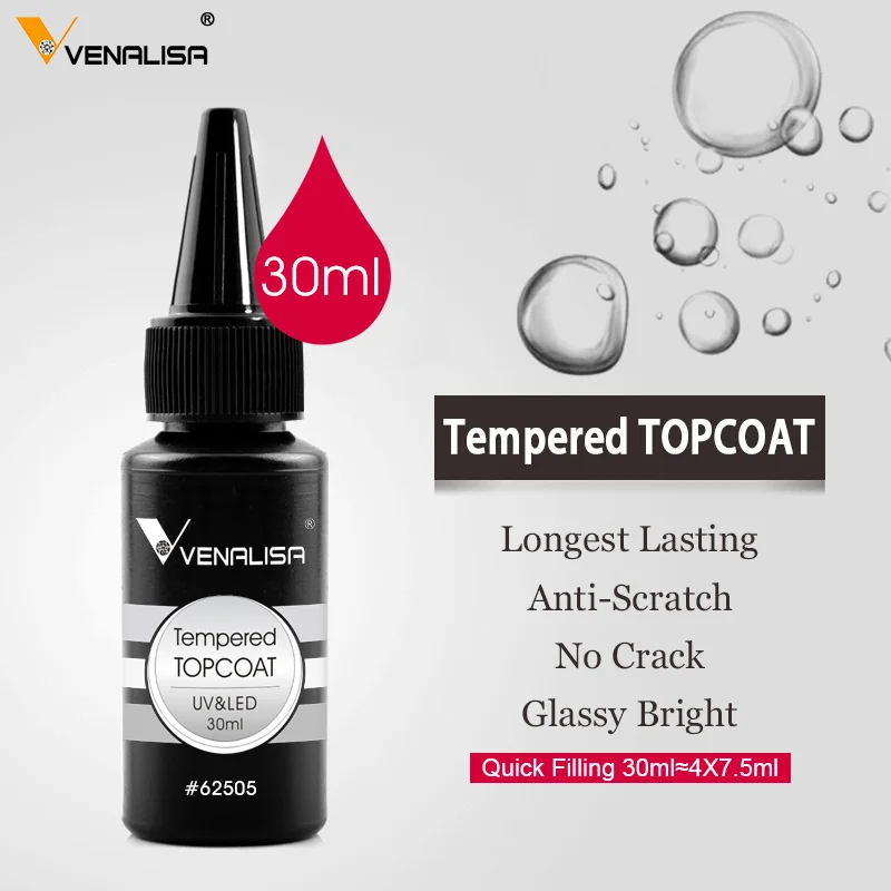 Venalisa Tempered Top Coat Super Quality Refillment Soak Off UV LED No Wipe Top Coat Base Matt Top Coat Reinforce GeL 30ml 1