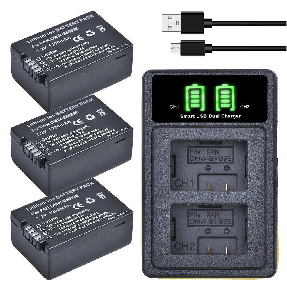 

3Pcs DMW-BMB9 DMW-BMB9E DMW BMB9 Battery Bateria + USB Charger for Panasonic Lumix DMC FZ40K FZ45K FZ47K FZ48K FZ60 FZ70 FZ100