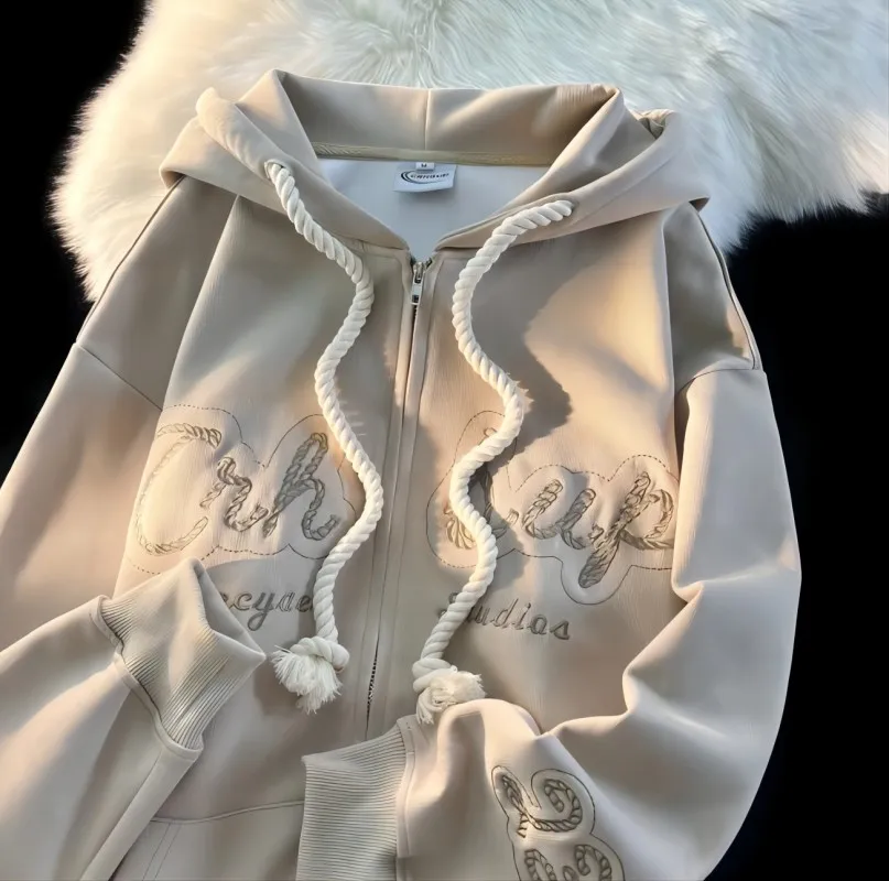 CGC Fashion Letter Embroidery Zip-Up Hoodies Women Autumn Winter Korean Style Loose Sweatshirts Female y2k Hooded Outerwear