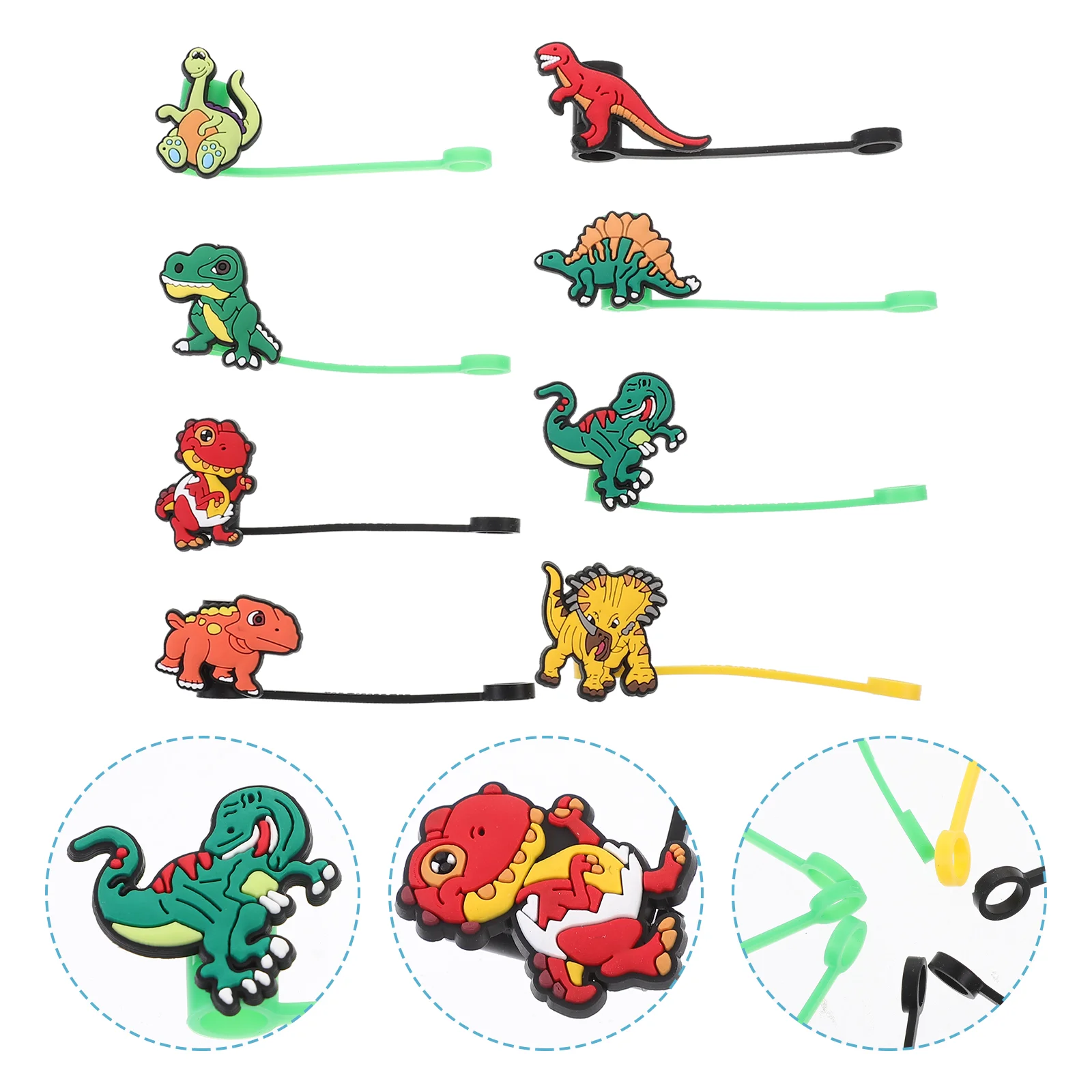 8 Pcs Cute Dinosaur Straw Protection Covers Dinosaurs Cap Colored Toppers Stainless Steel Straws Cartoon Tips Pvc Drinking Caps