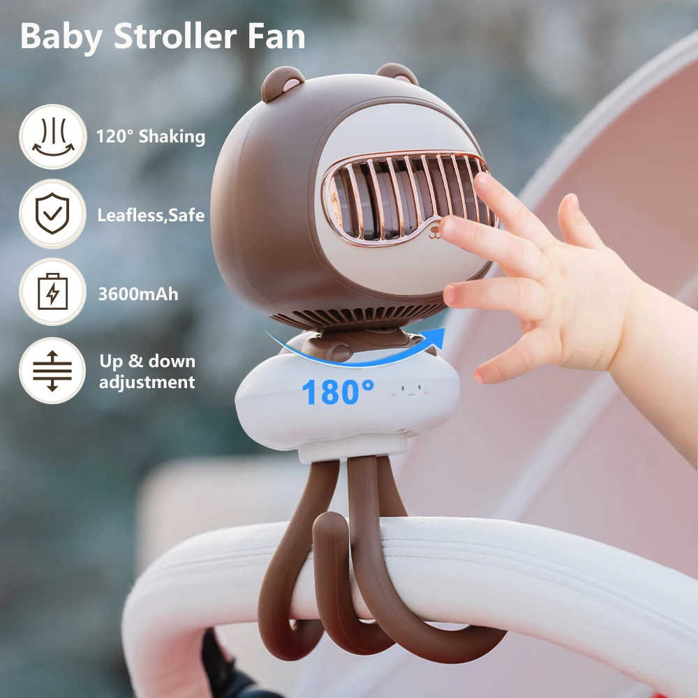 USB Stroller Fan for Baby Cars 3600mAh Electric Air Cooler Hand 120