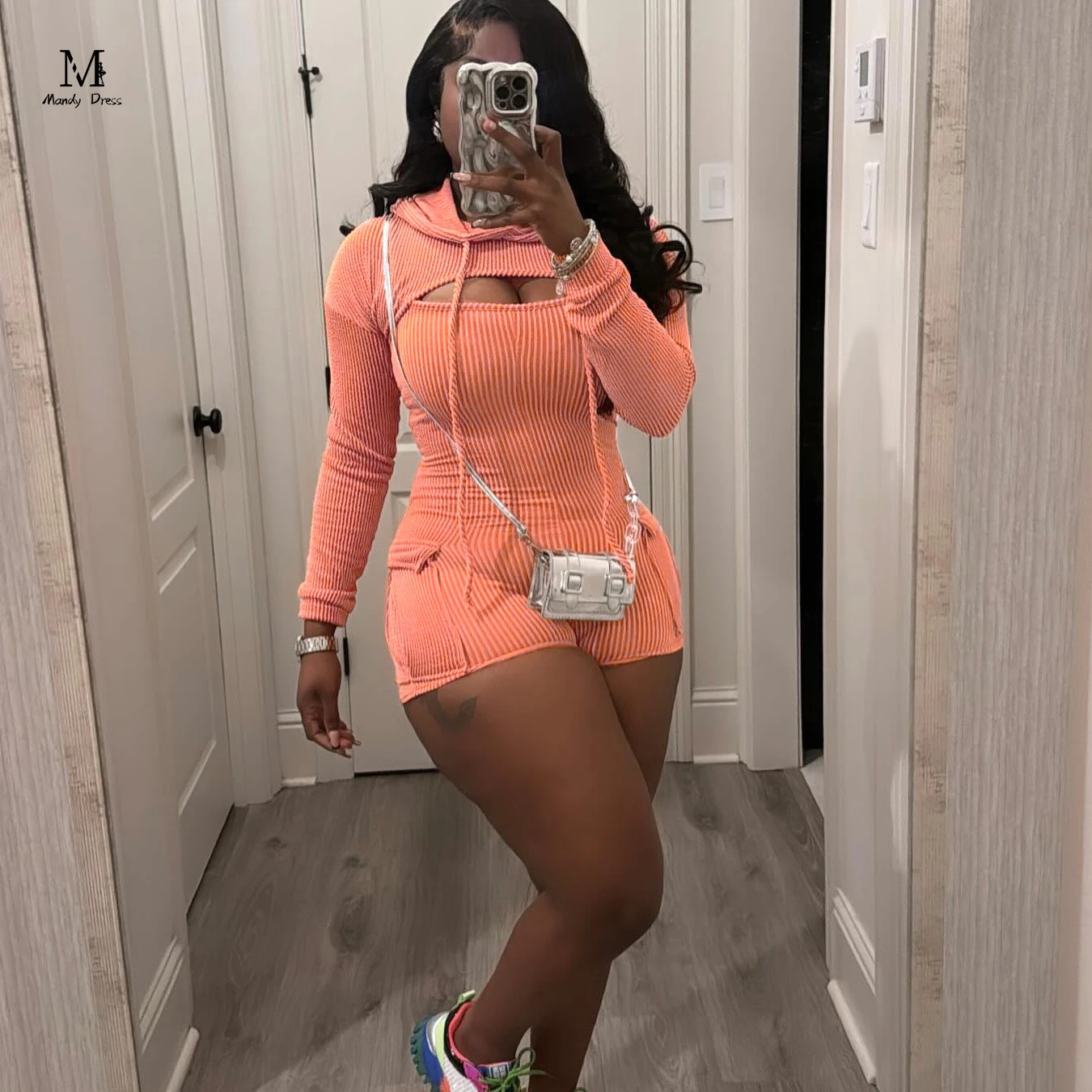 Fashion Women 2 Piece Jumpsuit Long Sleeve Hooded Spring Summer Streetwear Sexy Slim Bodycon Spaghetti Strap Romper