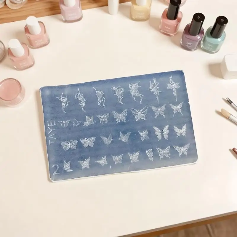 Butterfly Flower 3D Silicone Nail Art Mold DIY Vintage Flower Frame Floral Design Transparent Relief Template Manicure Tools