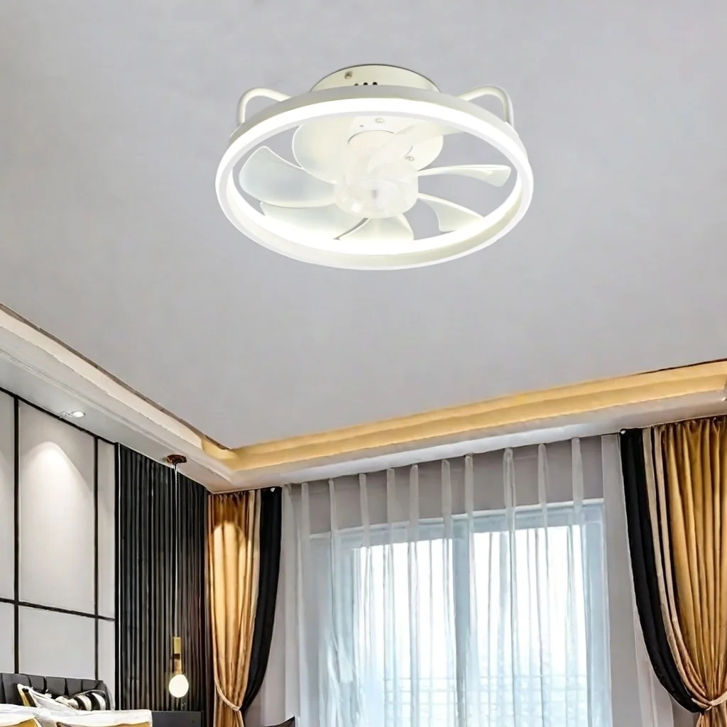 Modern Ceiling Fans Lights Remote Dimmable Low Profile Flush Mount Bladeless Fan