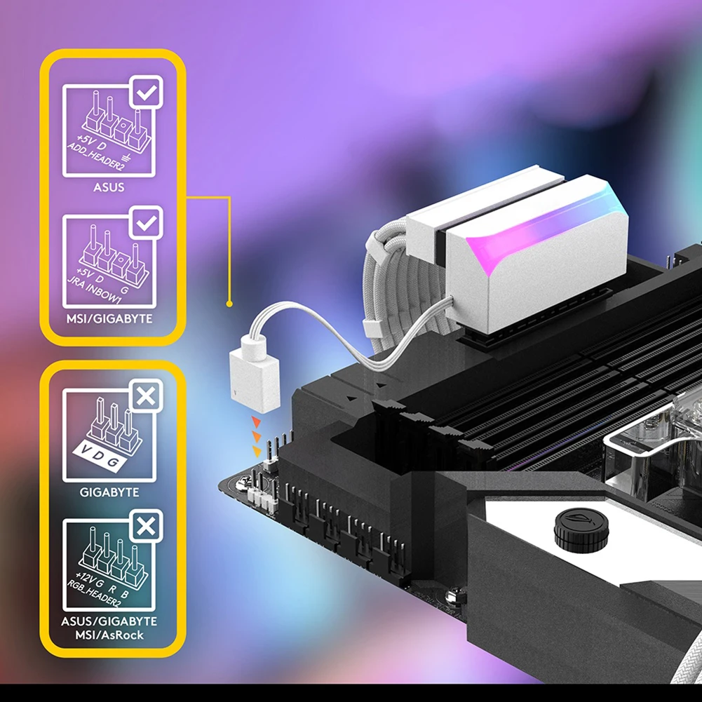 ATX 24 핀-90 도 마더보드 전원 커넥터, 5V 3 핀 ARGB 전원 공급 장치 커넥터 어댑터, Aura Sync DIY 장착