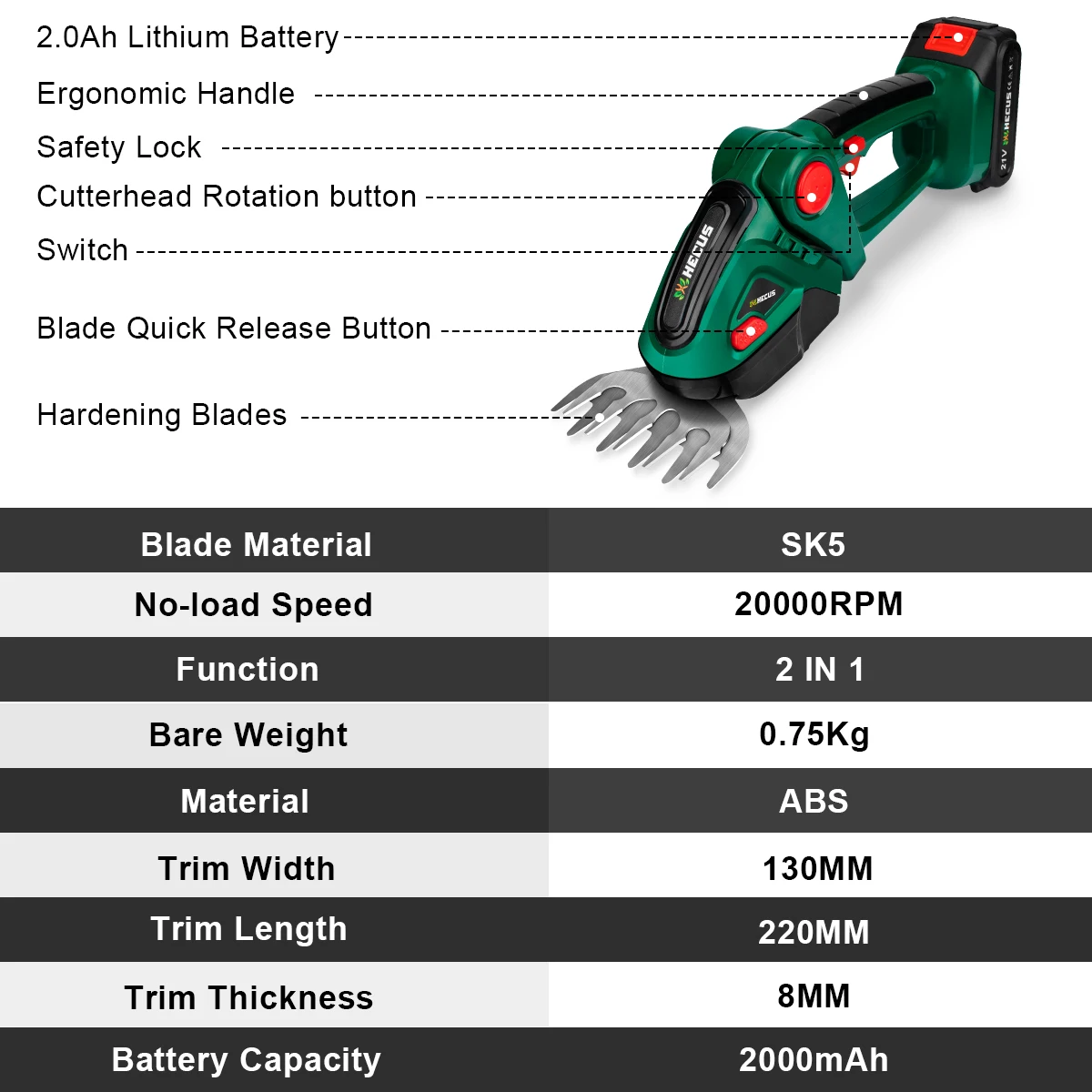 2 IN 1 Cordless Electric Hedge Trimmer Lawn Mower Household Shrub Weeding Pruning Mower Garden Tools for Makita 18V Battery 5