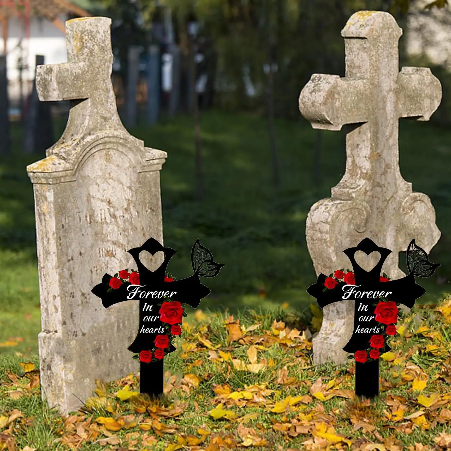 Grave Yard Decorations Waterproof Grave Markers For Outdoors Outdoor Memorial Rose Stakes Memorial Butterfly Garden Stake Metal