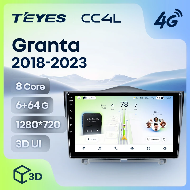 라다 그란타 크로스 2018-2023용 TEYES CC4L 카 라디오 멀티미디어 비디오 플레이어 내비게이션 스테레오 GPS 안드로이드 2딘 아님 2딘 DVD 아님