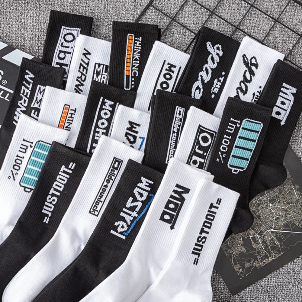 Tide Sock Male Harajuku Hip Hop Basketball Skateboard Sports Korean Style Happy Personality Men Women Cotton Mid Tube Sock Gifts