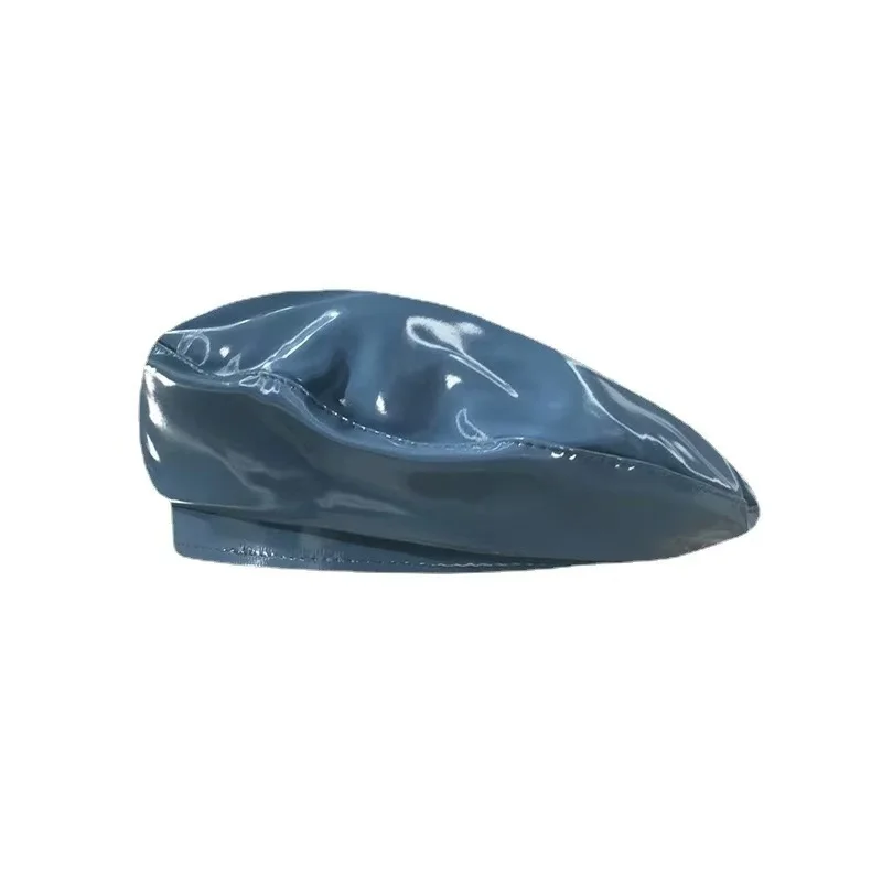 Mirror PU Leather Beret Caps Korean Pu Bright Leather  Men Women Beret Hat Unisex Beanies Retro Patent Hats 2
