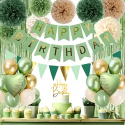 Elegant Sage Green Birthday Party Decor Set with Gold Balloons and Olive Banner - Balloon kit (8070 Sage)