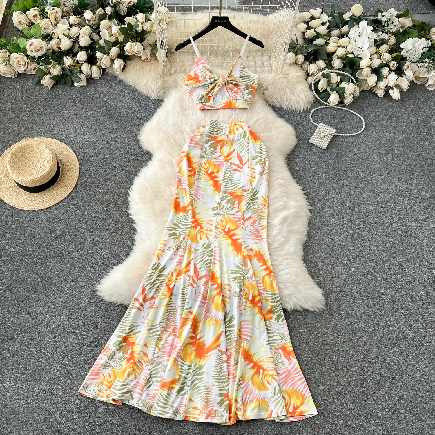 

2024 женское сексуальное женское платье с тонким принтом, женские комплекты из двух предметов