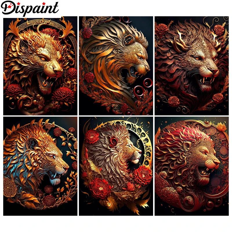 

Картина из квадратных и круглых страз, 5D, с рисунком льва