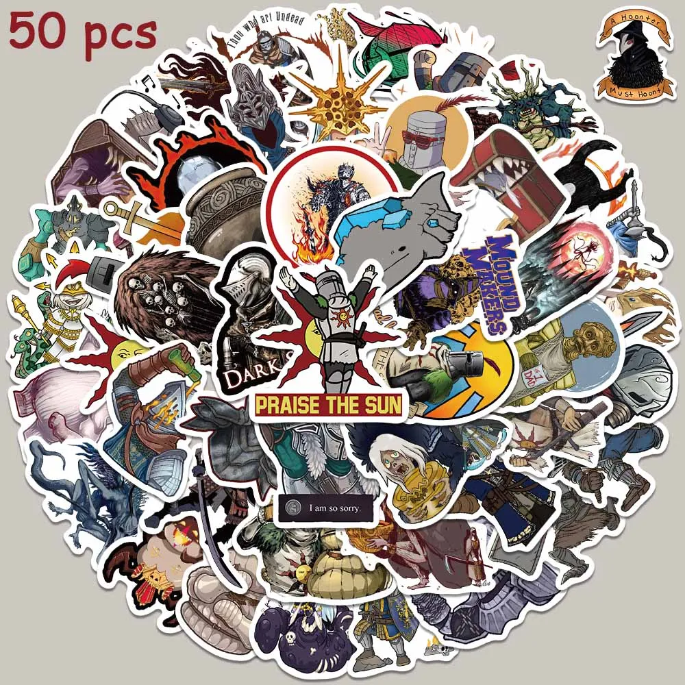 

50pcs Dark Souls Game Stickers Funny DIY Graffiti Decals For Laptop Luggage Scrapbook Motorcycle Stationery Stickers