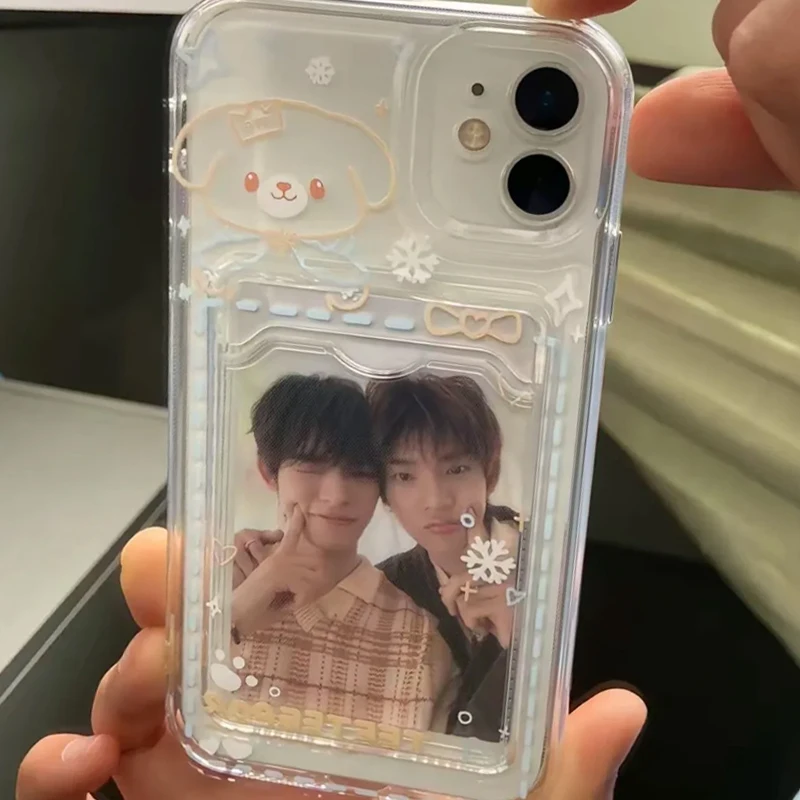 Adorable Line Bear Kawaii Phone Case with Card Slot Cover