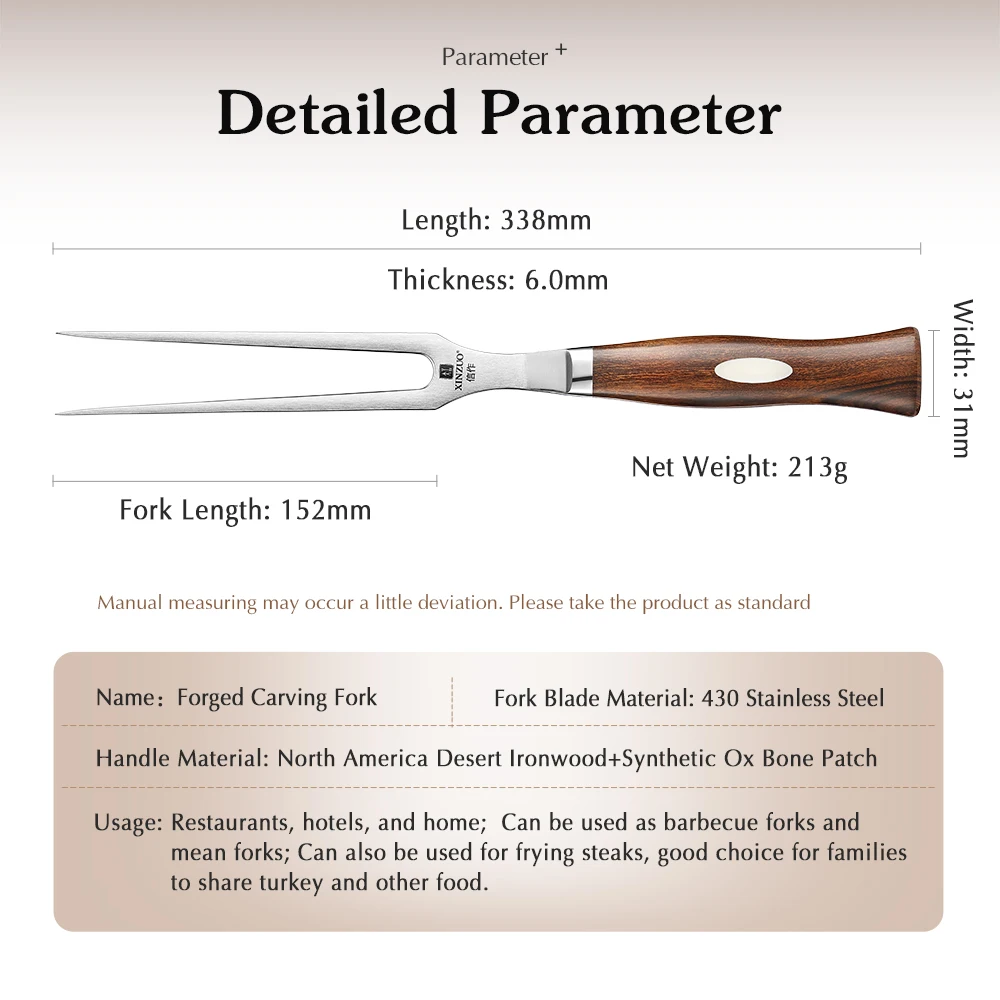 XINZUO Forged Carving Fork Damascus Carving Knife Outdoor BBQ North America Desert Ironwood Handle Accessories Tools