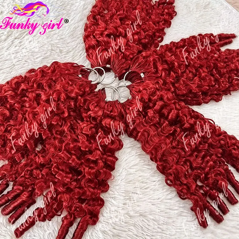 99J Burgundy Feather Crochet Hair 100% Human Hair Burmese Curly Human Crochet Hair For Women 300g Pre-Separated Feather Crochet 3