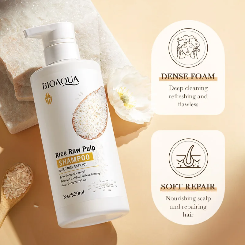 Shampoo alla Polpa di Riso 500ml, Rinfrescante, Controllo Oleosità, Nutriente, Volumizzante, Anti-Forfora, Anti-Prurito - immagine 3