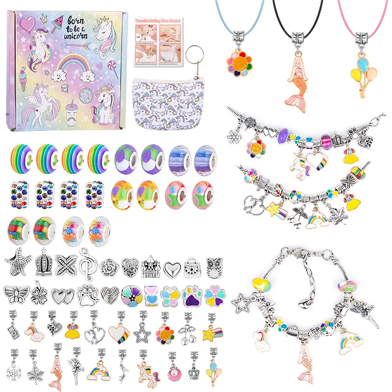 DIY Charms for Bracelet Making Set Beads Pendants Accessories for Bracelet Necklace Children Girl Gifts Jewelry Making Kit