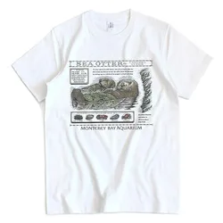 Sea Otter Graphic Cotton Crew Neck T - Shirt - Unisex Casual Short Sleeve Tee - XS (White)